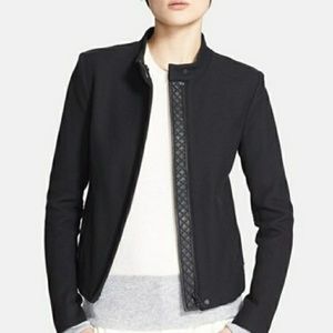 Vince Woven Cotton Jacket with Leather Accents